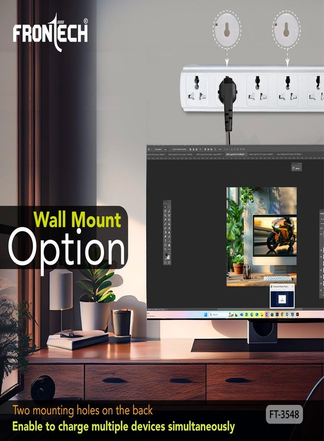 FRONTECH FT-3548 Power Extension Board with 5 Universal Sockets & 1.5M Cable | Multi Plug Extension Cord with Power Safety Switch |Wall Mount Option for Home, Office & Travel (FT-3548) - Image 4